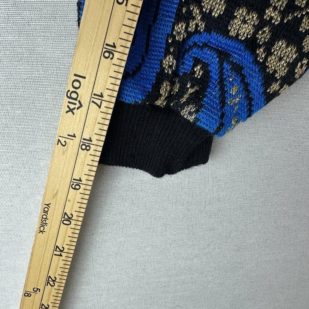 TOP NOTCH WOMEN'S VINTAGE PULLOVER SWEATER BLUE, BLACK & GOLD PAISLEY DESIGN XL - Picture 8 of 8